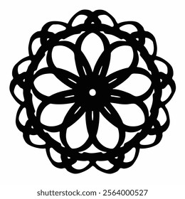 Intricate Black and White Mandala Design. A symmetrical, detailed mandala design in black and white.