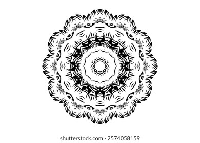 Intricate Black and White Mandala Design Featuring Circular Patterns on a Clean White Background	
