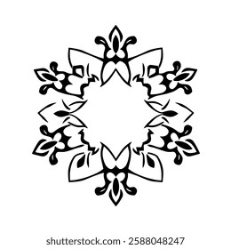 Intricate Black and White Mandala Design: A Symmetrical Floral Pattern for Art, Decor, and Symbolism