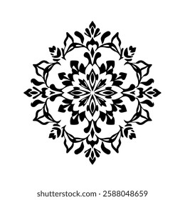 Intricate Black and White Mandala Design: Elegant Floral Pattern, Symmetrical Geometric Art, Vintage Decorative Illustration