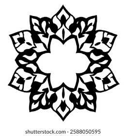 Intricate Black and White Mandala Design: A Circular Floral Pattern for Decorative Use