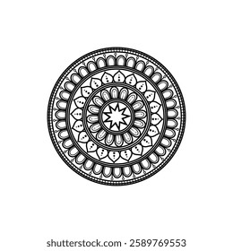 Intricate Black and White Mandala Design with Geometric Patterns and Symmetrical Ornamentation for Meditation and Decorative Art