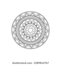 Intricate Black and White Mandala Design with Geometric Shapes Floral Patterns Concentric Circles Symmetrical Artwork Detailed Linework Sacred Geometry Meditation Art