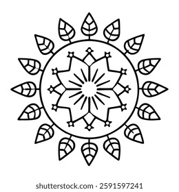 Intricate Black and White Mandala with Leaf Design