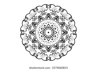 Intricate black and white mandala with motif, centered for a harmonious composition	