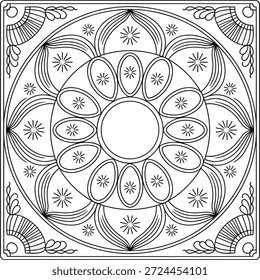 Patrón de mandala blanco y negro intrincado con flores