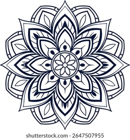 Intricate black and white mandala vector art for spiritual designs, meditation, and decorative patterns. Elegant, symmetrical, and calming sacred geometry.