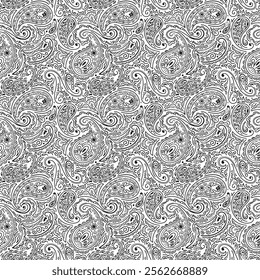 Intricate Black and White Paisley Pattern Seamless Repeat