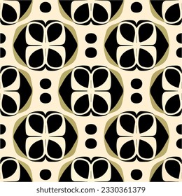 Intricate black and white pattern featuring circles, inspired by both Art Nouveau and Art Deco styles.