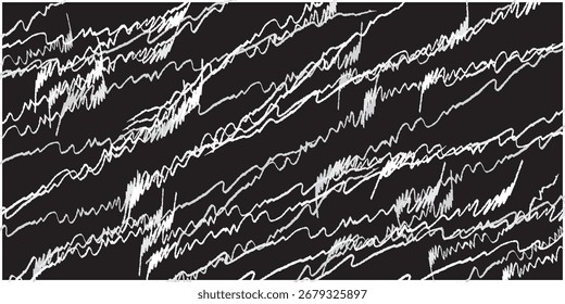 Padrão preto e branco intrincado com linhas texturizadas onduladas criando um efeito visual dinâmico.