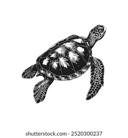 Intricate black and white sea turtle. Vector illustration design.