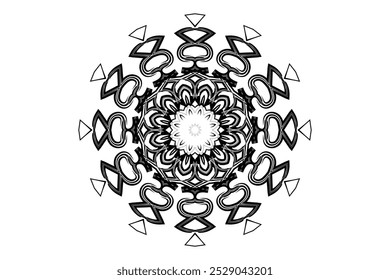 Intricate black and white sketch featuring a circular motif with detailed shapes and line work
