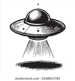 Intricate Black and White UFO Sketch