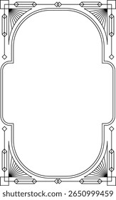 Intricate black and white vector art deco aesthetic frame featuring geometric shape posters, line, perfect for invitations, and or vintage themed designs