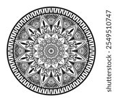 Intricate Black-and-White Mandala for Coloring,
Detailed Symmetrical Mandala Line Art, Floral Mandala Design for Art and Crafts