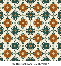 Intricate Blue and Beige Ornamental Tile Seamless Pattern with a Vintage Appeal