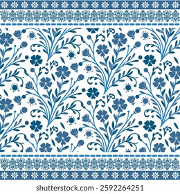 intricate blue circular floral seamless pattern with antique border for carpet and invitations
