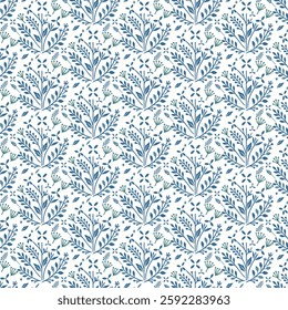 intricate blue floral pattern with decorative wrapping elements for textile and wallpaper
