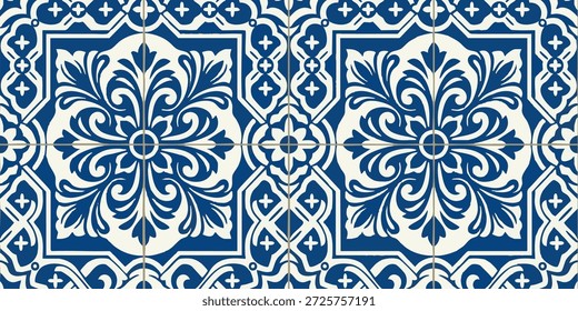 Patrón floral azul intrincado en azulejos de cerámica blanca que muestran Elementos de diseño tradicionales