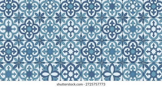 Verwickeltes blaues Blumenmuster auf dekorativem Hintergrund