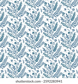 intricate blue floral pattern with vintage inspired details for textile and fashion design
