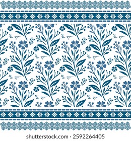 intricate blue floral seamless pattern with baroque border for textile and wrapping projects
