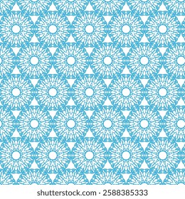 Intricate Blue Geometric Pattern with Floral Touch