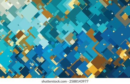 Intricate Blue and Gold Pixelated Abstract Background for Digital Art