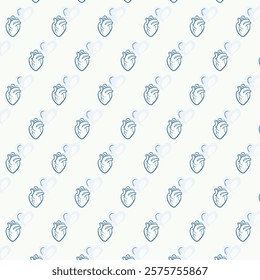 Intricate Blue Heart Pattern Featuring Anatomical and Stylized Designs