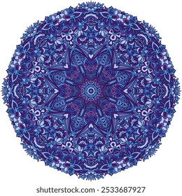 Intricate blue mandala. Abstract blue and white medallion ornamental frame. Elegant medallion with floral and geometric designs