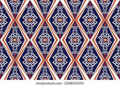 Intricate Blue and Orange Geometric Pattern with Starburst Accents This title captures the complexity of the design, the dominant colors, and highlights the starburst elements that add a dynamic 