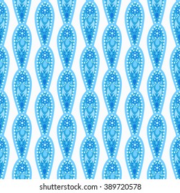 Intricate Blue Paisley seamless pattern. Vector abstract rain background. Unusual garland. Decorative floral elements. Hippie boho chic ornament. Vector fabric print, wallpaper, furniture, paper.