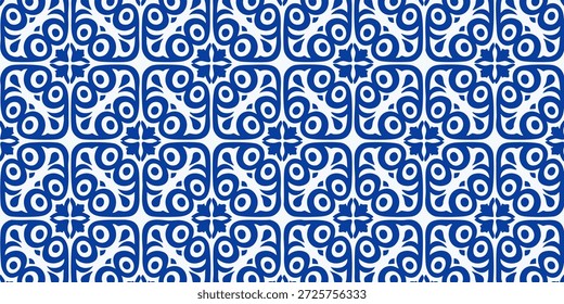 Intricate blue pattern with swirling shapes and geometric designs on a textured background