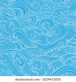 Intricate blue wave patterns flowing across the surface on a sunny day by the sea