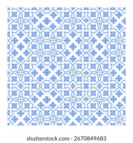 Intricate Blue and White Floral Pattern, Seamless Geometric Floral Tile