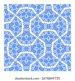 Intricate Blue and White Floral Pattern, Seamless Geometric Floral Tile