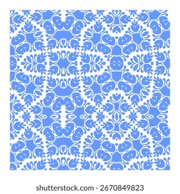 Kompliziertes blau-weißes Blumenmuster, nahtlose geometrische Blumenfliese
