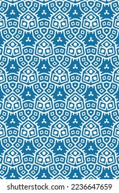 intricate blue and white seamless hexagonal interlocking vector pattern