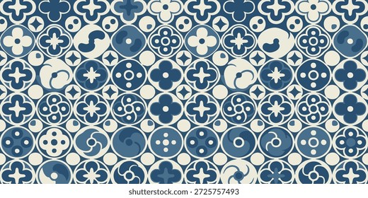 Intrincado patrón de azulejos azules y blancos que crea un diseño sin fisuras para el patrimonio cultural