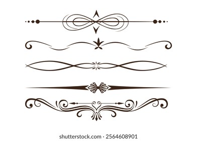 Intricate border and frame borders, floral ornament motif dividers, modern decorations. Vintage flower embellishments or borders and corner frames decor, scroll swirl dividers with flower and leaf 