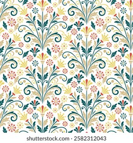 intricate botanical flower pattern with blooming blossoms for seamless fabric and wallpaper designs