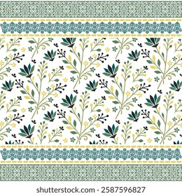 intricate botanical repeat floral pattern with arabic ornament border embroidery
