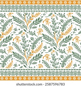 intricate botanical seamless pattern with vintage ornamental border for textile prints
