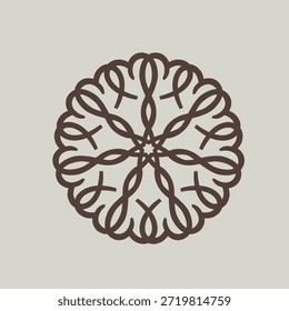 Kompliziertes braunes kreisförmiges Knotenmuster mit symmetrischem Mandala-Design für die Dekoration.