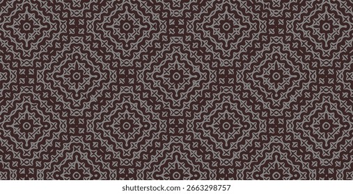 Intricate brown geometric pattern with symmetrical ethnic motifs, ideal for classic and traditional background designs.