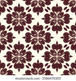 Intricate Burgundy and White Floral Tile Seamless Pattern with a Heritage Look