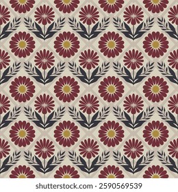 Intricate Burgundy and Yellow Ornamental Tile Seamless Pattern