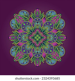 Intricate cannabis mandala ornament sacred geometric illustrations vector illustrations for your work logo, merchandise t-shirt, stickers and label designs, poster, greeting cards advertising business