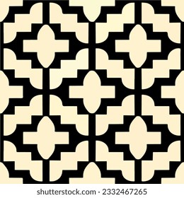 Intricate and captivating, a black and white art deco pattern adorns a black background, reminiscent of patterned tilework with its exquisite detailing.