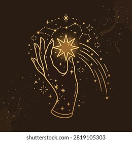 Intricate celestial line art with constellations for spiritual and zodiac branding.